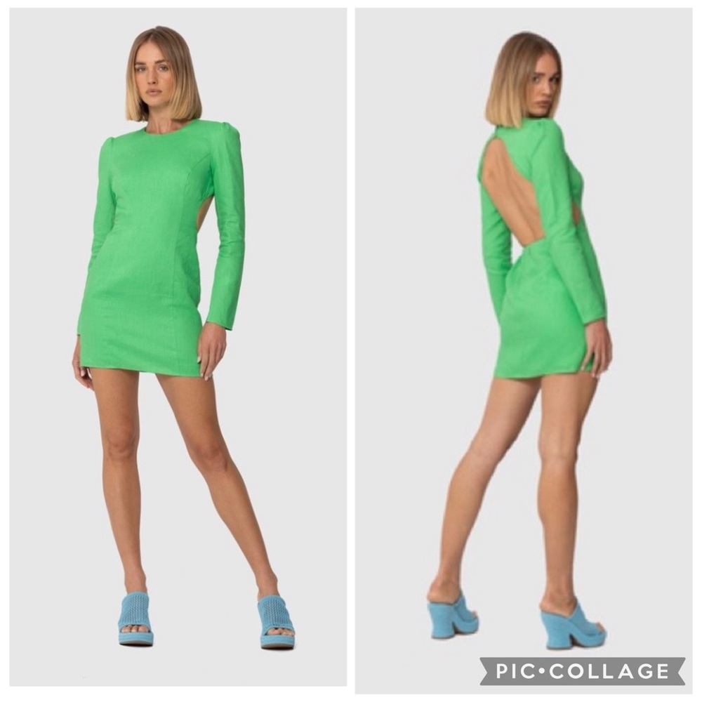 The Wolf Gang Green Linen Lolita Cut Out Mini Dress‎ Sz. XL NWT